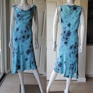 y2k high neck floral pattern asymmetrical midi dress